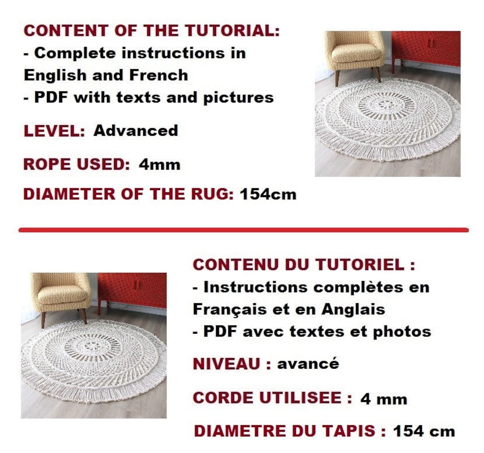 MACRAME PATTERN / Macrame Rug Tutorial / Round Etsy