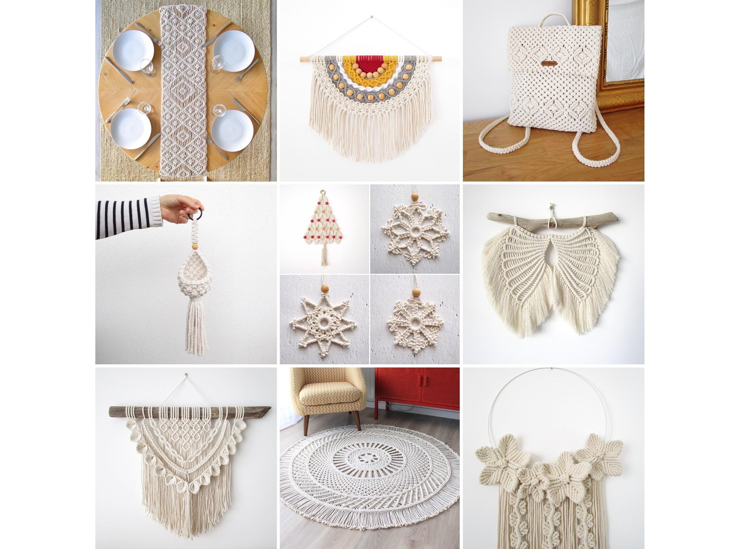 RQWZBCHX DIY Macrame Wall Hanging Kits, 3 Patterns Macrame DIY Wall Hangers For Beginners, Home Decor With 200 Meters Macrame Cord, 3 Pcs Wooden Dowels And Ins