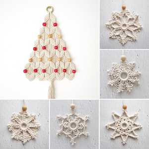 TUTORIELS MACRAMÉ / Pack de Noël = sapin de Noël + 5 flocons / Pdf / DIY / Niveau débutant / Français et Anglais