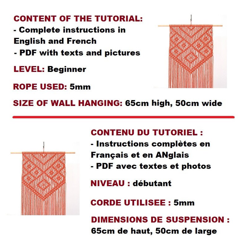 MACRAME PATTERN / Geometric pattern wall hanging / Tapestry / DIY / Pdf tutorial / Beginner level / English and French Bild 8