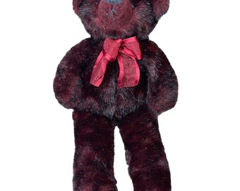 Dakin Alana Ruby Red-Black Tipped Teddy Bear Soft 15' Noeud en nylon bordeaux en peluche