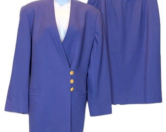 Vintage Saville Women Purple Skirt Blazer Suit Worsted 100% wool SZ 14 Large