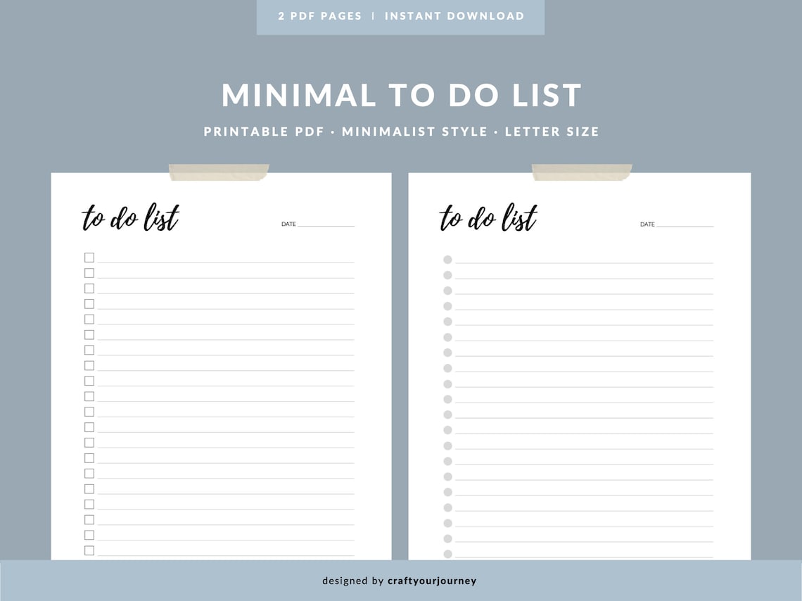 Minimal to Do List Printable Planner Instant Download PDF - Etsy