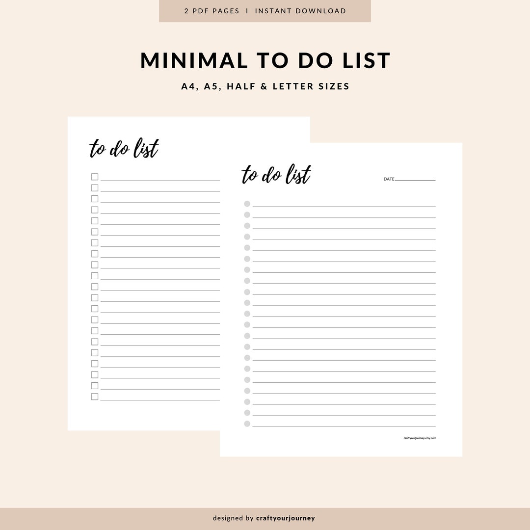 Minimal to Do List Printable Planner Instant PDF Download - Etsy