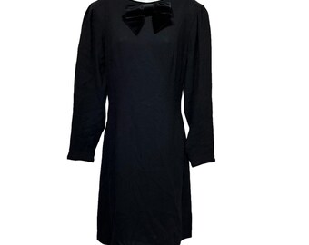 laura ashley black wool crepe long sleeve velvet bow dress Size 12