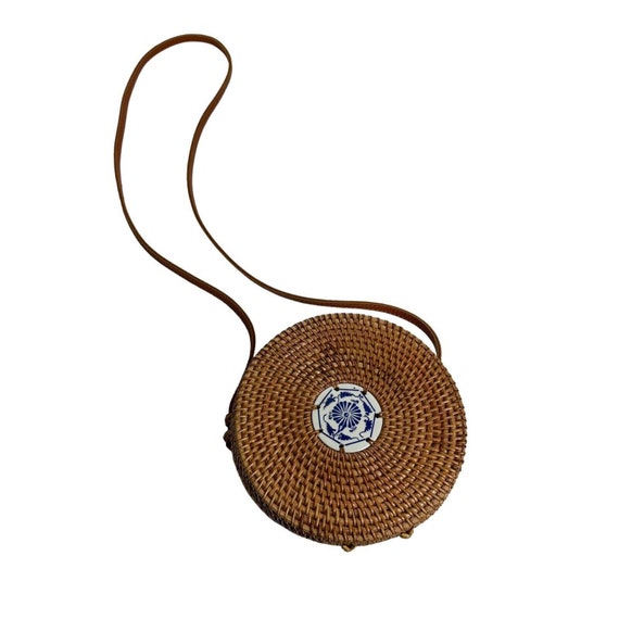 woven wicker Round Rattan Beach Crossbody Purse - image 1