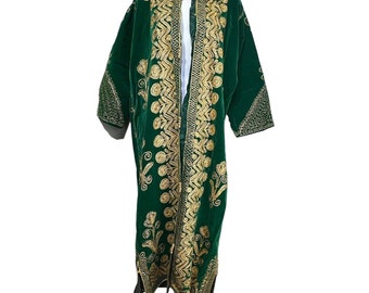 Embroidered Georgette Long Jacket Pakistani morocaan Kaftan Moroccan Green Gold