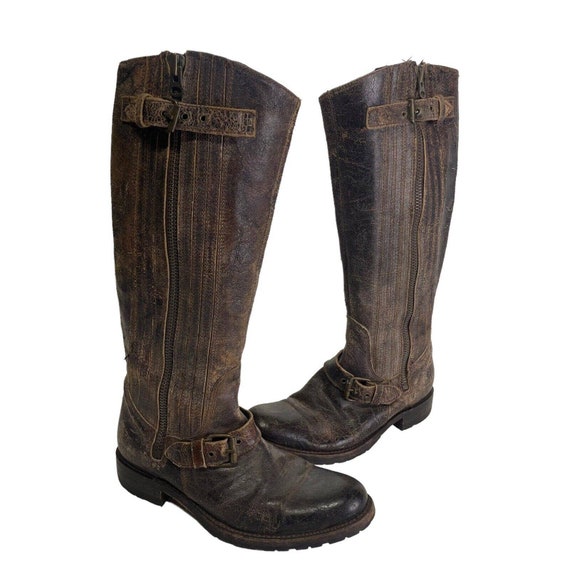 sendra distressed rustic zipper buckle boots size 