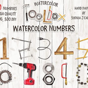 diy clipart numbers set 0-9 boy watercolor clipart watercolor tools clipart construction nursery clipart watercolor cliparts children mens image 1