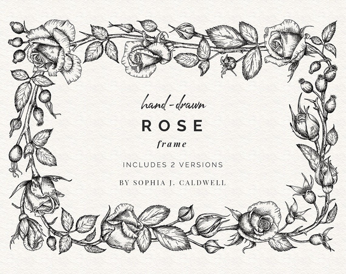 Rose Floral Digital Border Frame Black White Hand Drawn - Etsy