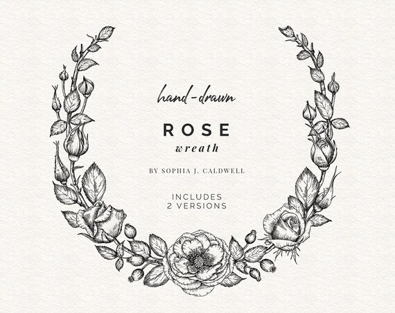 Rose Wreath Clipart PNG Rose Black and White Vintage - Etsy