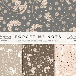 Papel digital com padrão de repetição de flores Forget Me Nots, vintage chique gasto, produtos bonitos para impressão, fundo floral, uso comercial ok