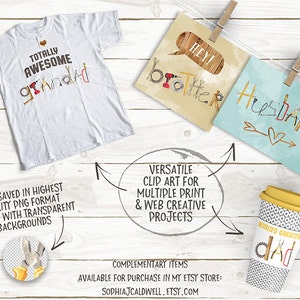 May include: A set of digital clipart featuring the words "grandad", "brother", "husband", and "dad" spelled out using tools. The words are in a handwritten style with a heart symbol. The clipart is on a white background.