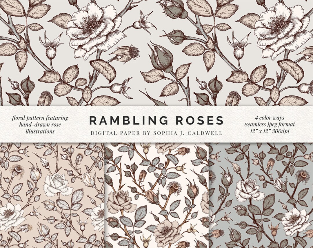 Digital Rose Paper Seamless, Vintage Shabby Chic Floral Pattern, Pastel ...