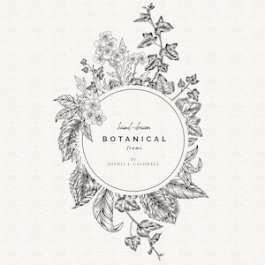 Clipart de moldura digital redonda, moldura de borda digital PNG, casamento botânico vintage, convite de moldura floral, uso comercial OK, clipart desenhado à mão