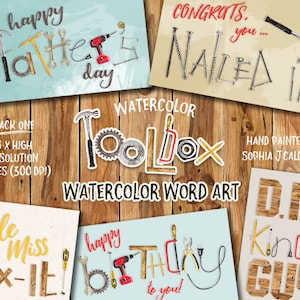 Clipart do dia dos pais, clipart de ferramentas, clipart de aniversário, gráficos em aquarela, citações digitais, parabéns, formatura, pai, ele, arte da palavra