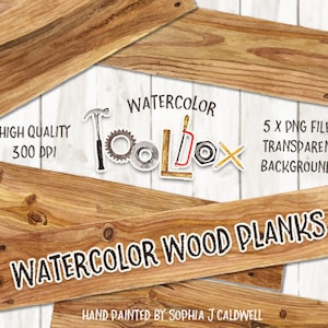 Watercolor Wood Clipart, Digital Elements, Wood Digital Paper, Clip Art Banner, Woodworking Tools, Rustic, Scrapbooking Supplies, Planks image 1