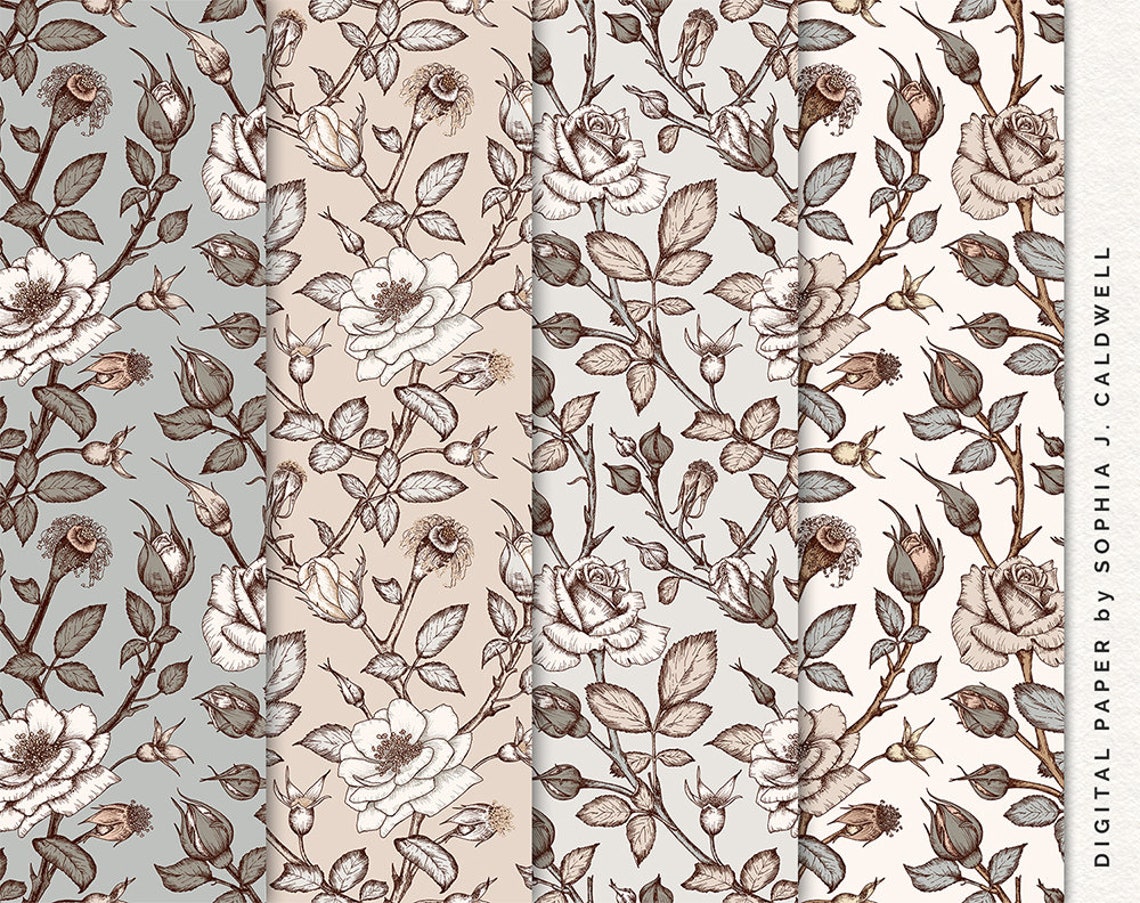 Digital Rose Paper Seamless Vintage Shabby Chic Floral | Etsy