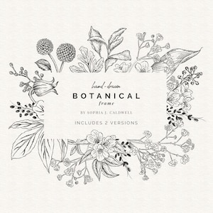 Cadre floral frontière numérique, fleur PNG dessinée à la main noir et blanc, cadre floral inviter, rectangulaire, Clipart floral, ligne, usage Commercial