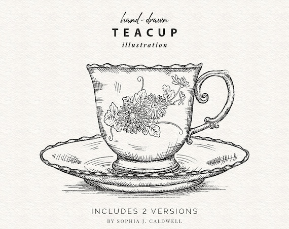 Vintage Teacup and Saucer PNG, Digital Stamp Instant Download, Hand Drawn  Clip Art, Ink Line Drawing, Commercial Use OK, Shabby Chic Sketch -   Sweden