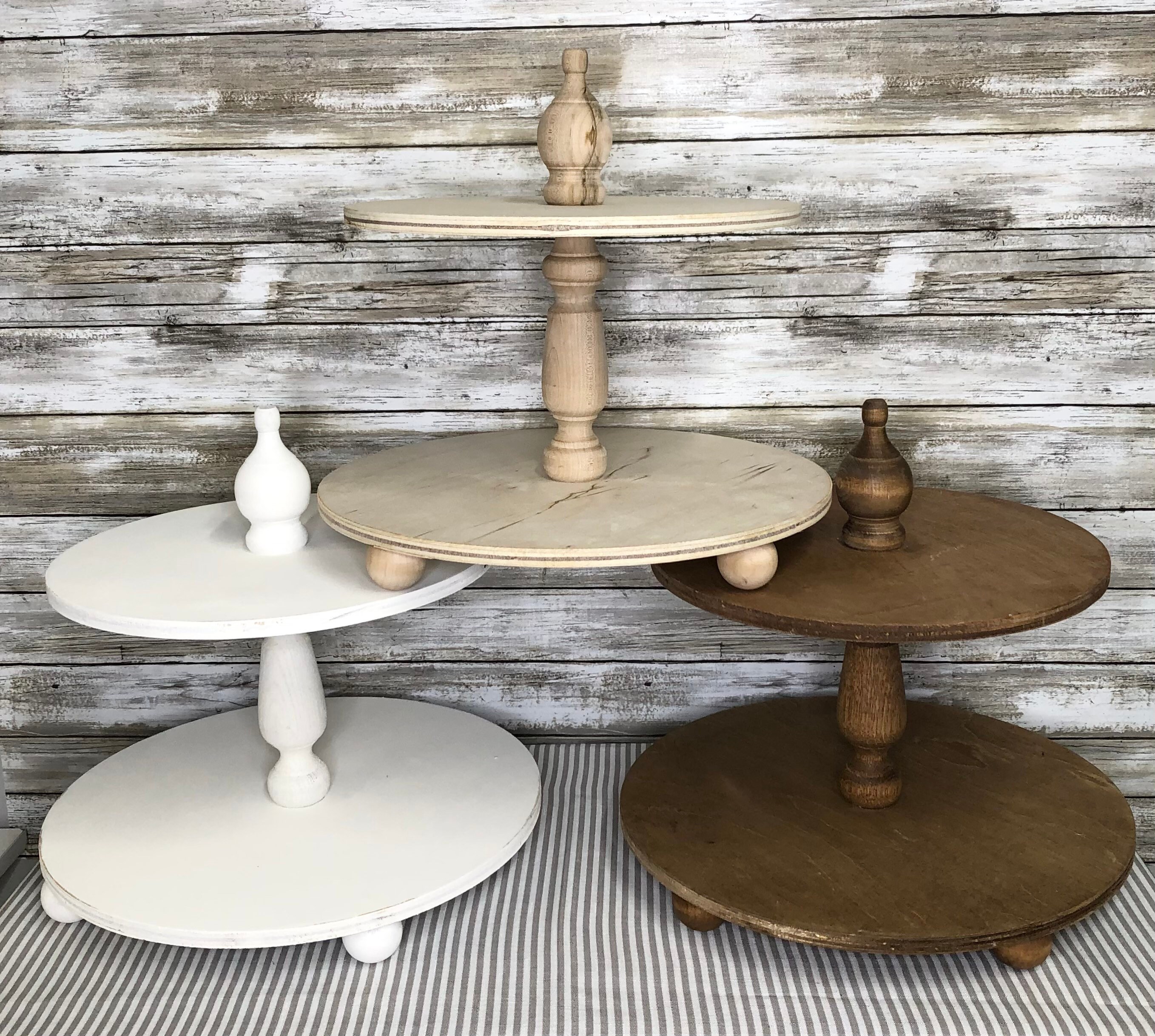 Wooden Round Tiered Tray White Tiered Tray Stained Tier Etsy