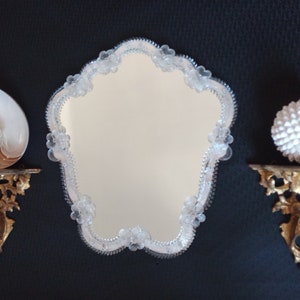 Vintage Venetian Murano Glass Mirror Handcrafted in Italy in the 1960s, Elegant Wall Mirror, 46 x 42 cm