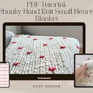 PDF Pattern Tutorial: Chunky Knit Little Hearts Blanket | Cozy Handmade Craft | Create Your Own Blanket | DIY Craft Project | Unique Gift