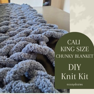 KNIT KIT Cali King Chunky Blanket | Diy Crafting Comfort | Yarn & Instructions Included | Handmade Craft |