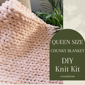 KNIT KIT Queen Size Chunky Blanket DIY | Crafting Comfort | Yarn & Instructions Included | Handmade Craft |