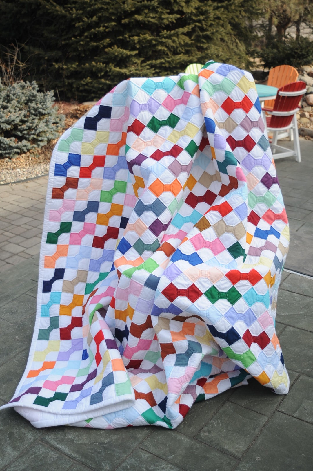 Bow Tie Quilt, Multi-colored, Bow Tie Pattern, Hand Stitched Colorful ...
