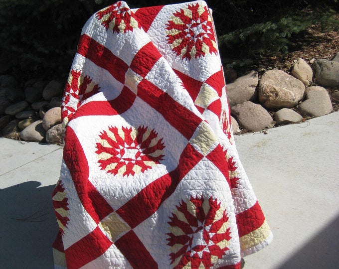 Vintage Red and Yellow Snowflake Quilt