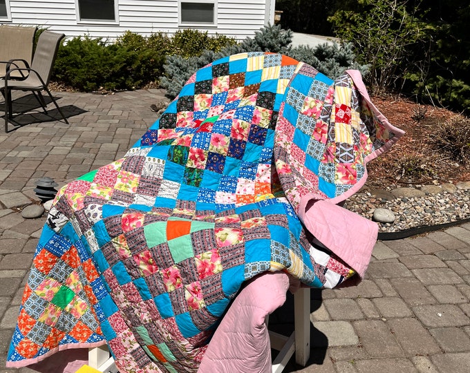 Vintage Hand Quilted Postage Stamp Quilt