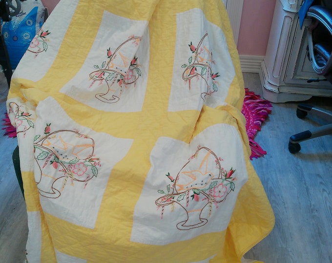 Vintage Embroidered Quilt