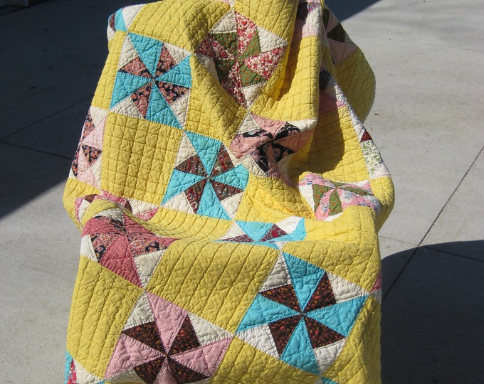 Vintage Yellow Pinwheel Quilt