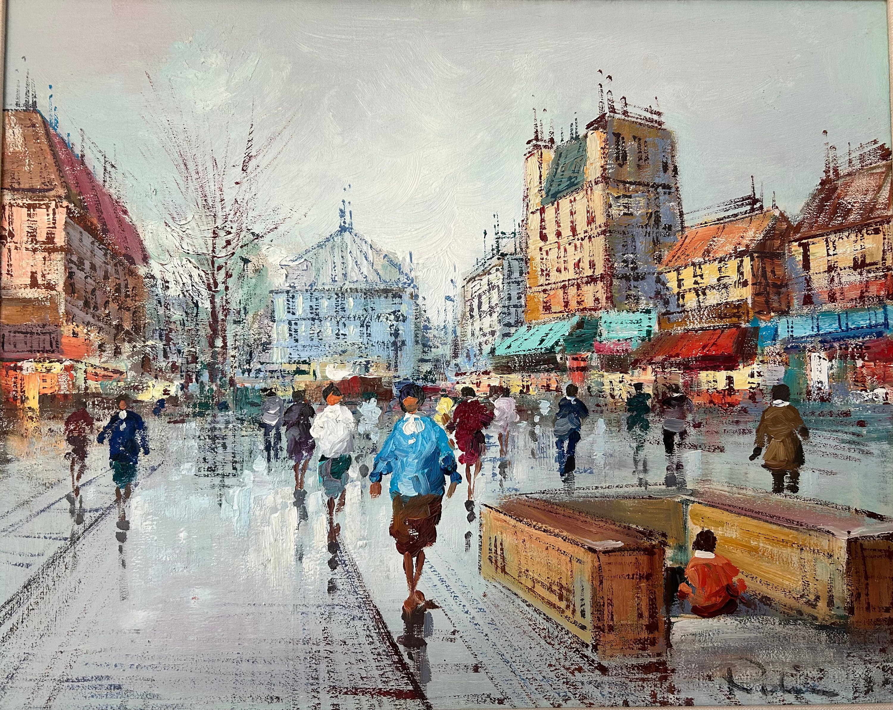 【French Vintage Oil Painting】　油絵　フランス Framed Mid Century Vintage Oil Painting of Paris on Canvas - Etsy