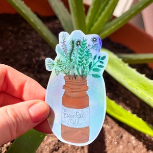 Essential Oils Decal, Waterproof Vinyl with matte and holographic finish