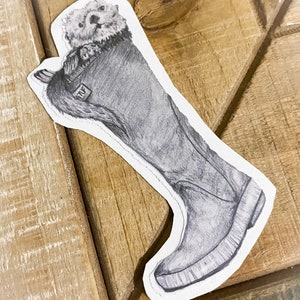Sea Otter in XtraTuf boot, Alaska Otter Drawling, Waterproof Vinyl Decal Sticker