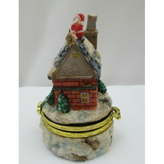 Merry Christmas House Santa Claus Trinket Box Gol… - image 2