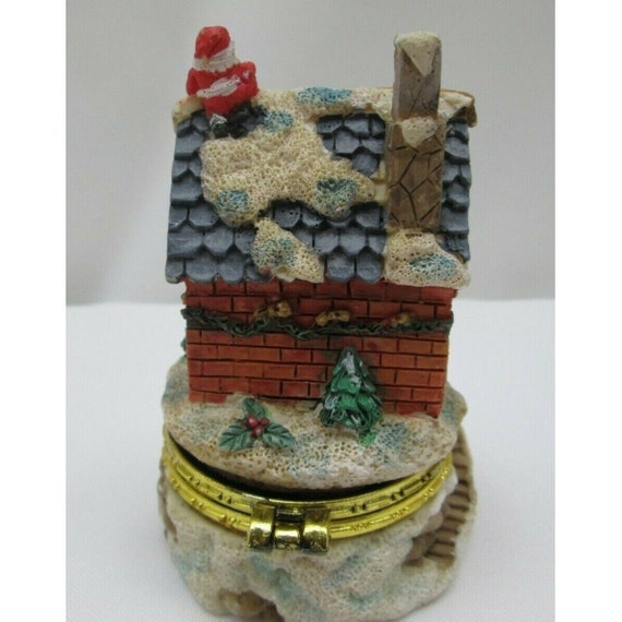 Merry Christmas House Santa Claus Trinket Box Gol… - image 3