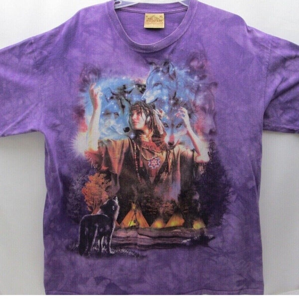 Vintage The Mountain Southwest Maiden & Wolfs Light Purple Cotton Shirt Size XL