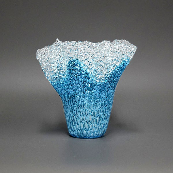 Under The Sea Glass Wave Vase | Beach Themed Glass Art Candle Holder Table Decor Shelf Art  | Turquoise Ocean Blue Glass Art | Gift Ideas