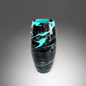 Modern Vase in Aqua Black | 10 Inch Tall Fluid Art Flower Vase | Contemporary Home Décor | Acrylic Pour Gift Ideas