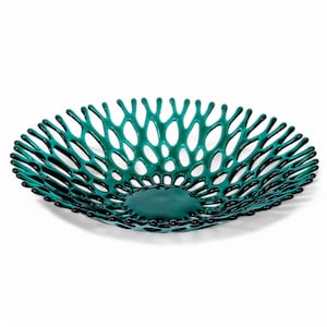Fused Glass Art Sea Coral Bowl Ocean Life | Beach Themed Table Decor Shelf Art in Teal Blue Green | Coastal Chic Gift Ideas Handmade in USA