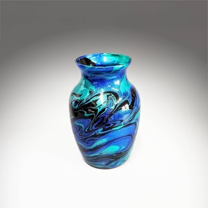 Glass Art Painted Vase in Teal Aqua Turquoise Blue Fluid Art Flower Vase Contemporary Home Décor Unique Acrylic Pour Gift Ideas image 5