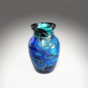 Glass Art Painted Vase in Teal Aqua Turquoise Blue Fluid Art Flower Vase Contemporary Home Décor Unique Acrylic Pour Gift Ideas image 9