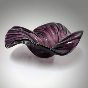 Glass Art Wave Bowl in Purple Watercolors | Modern Art Glass Decorative Bowls | Glass Sculptures Handmade in Ohio | Unique Gift Ideas