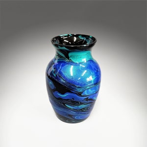 Glass Art Painted Vase in Teal Aqua Turquoise Blue Fluid Art Flower Vase Contemporary Home Décor Unique Acrylic Pour Gift Ideas image 7