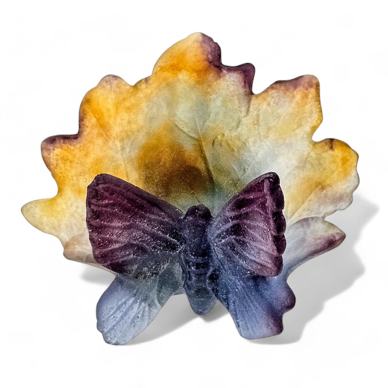 Daum Nancy France Pate De Verre Butterfly on Leaf Dish Made in France - Signed