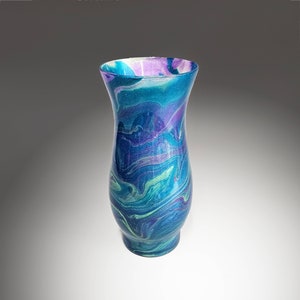 Painted Vase in Teal Purple and Gold | Fluid Art Flower Vase | Contemporary Home Décor | Unique Acrylic Pour Gift Ideas