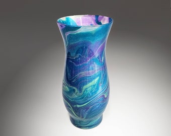 Painted Vase in Teal Purple and Gold | Fluid Art Flower Vase | Contemporary Home Décor | Unique Acrylic Pour Gift Ideas